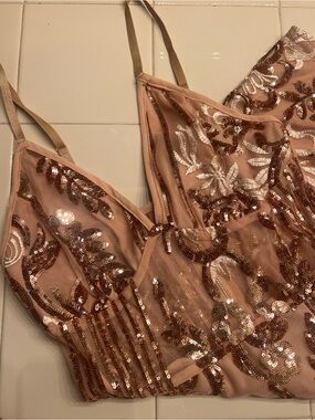 Rose Gold Sequin Embellished Mini Dress